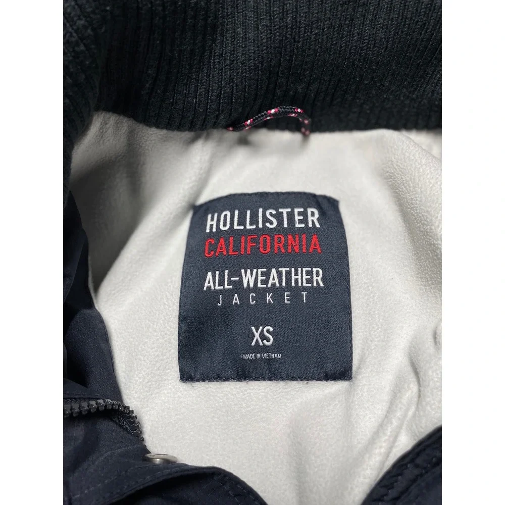Hollister Navy Blue All-Weather Jacket Fleece Lined Removable Hood XS No Fur - Picture 7 of 15